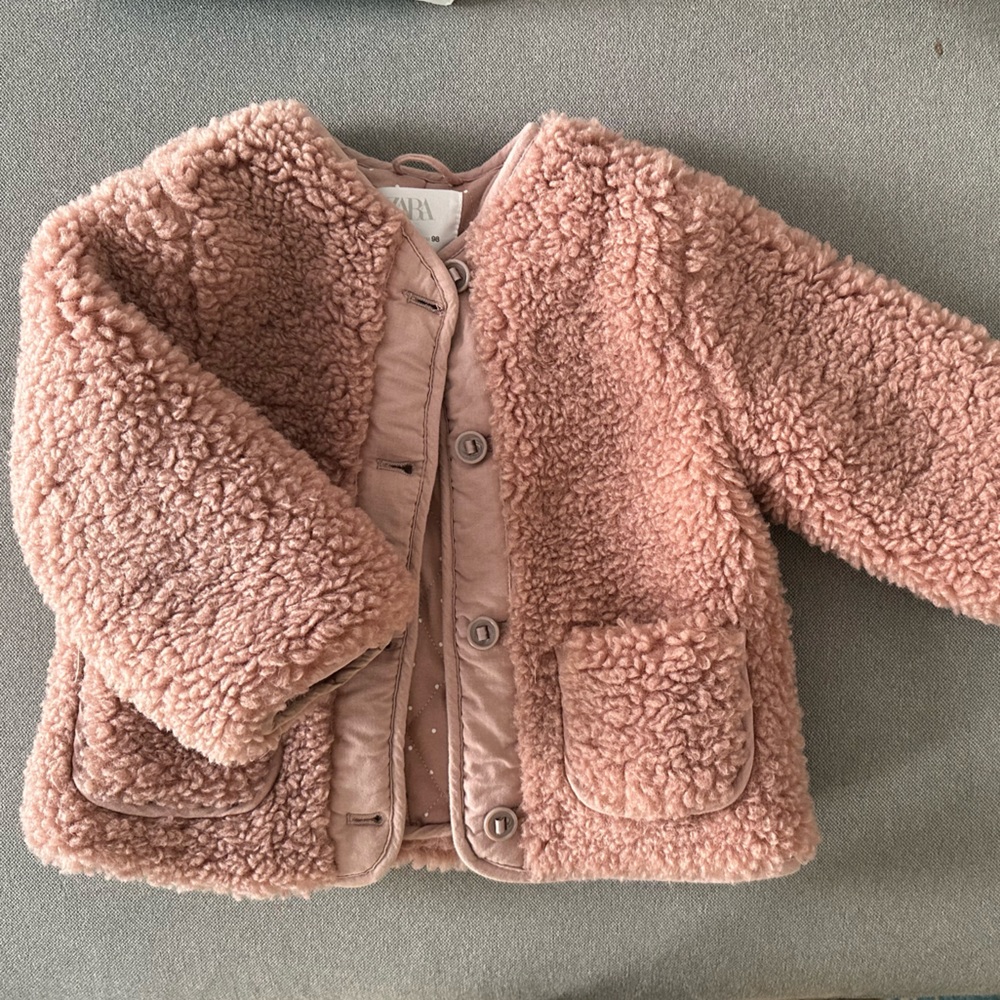 Zara girls size 2-3 pink shearling coat